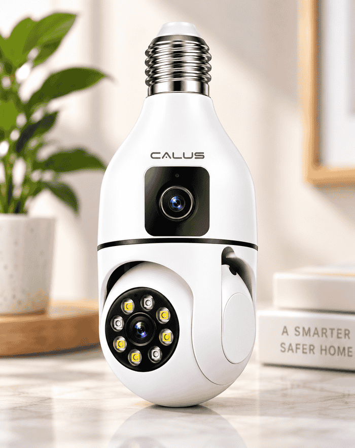 CALUS E27 MAX Smart Camera — WiFi Light Bulb Security Camera with 355° Rotation & Dual Lens